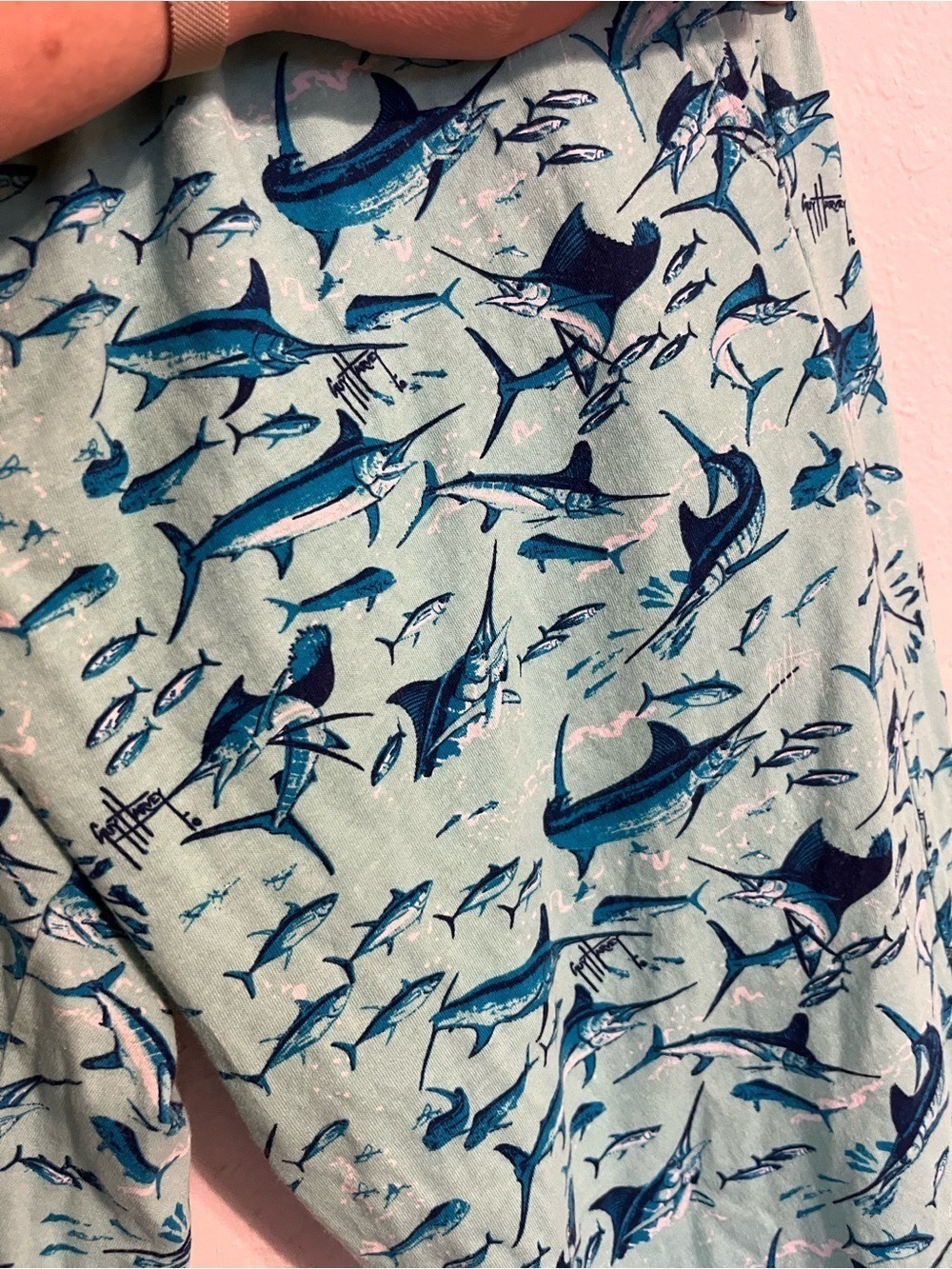 Guy Harvey Marlin Swordfish Billfish Print Lounge Pajama Pants Medium Aqua Blue - Picture 5 of 5